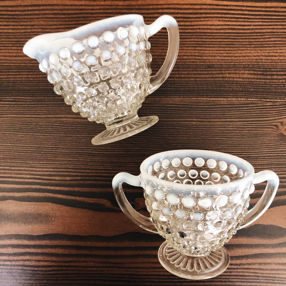 VINTAGE hobnail creamer and sugar container